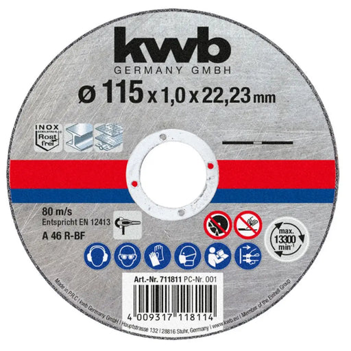 ДИСК ЗА РЯЗАНЕ НА МЕТАЛ И INOX KWB 115x1x22.23