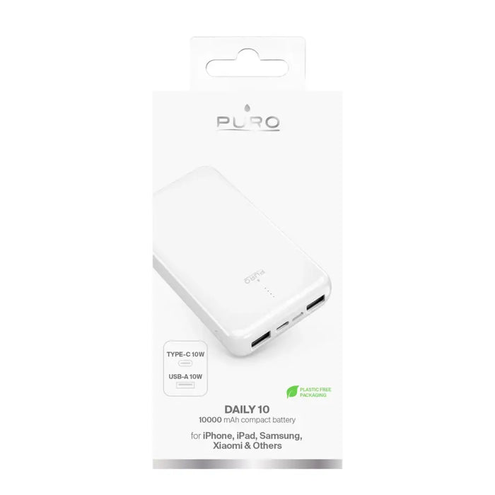 Преносима батерия Powerbank Puro White 10000mAh 12W 2xUSB-A