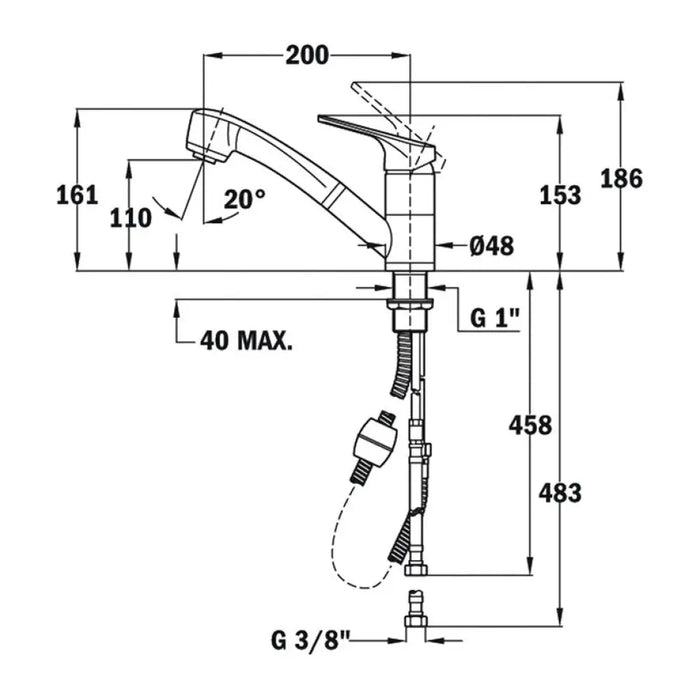 СМЕСИТЕЛ ЗА КУХНЯ С ИЗТЕГЛЯЩ СЕ ДУШ TEKA IN 978 ХРОМ