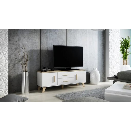 Стойка Cama RTV LOTTA 140см бяло + дъб сонома