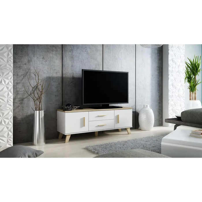 Стойка Cama RTV LOTTA 140см бяло + дъб сонома
