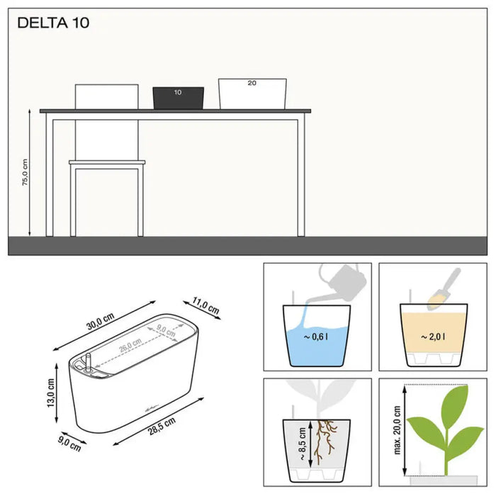 КАШПА 40X15X18CM С НАПОИТЕЛНА СИСТЕМА LECHUZA DELTA 20
