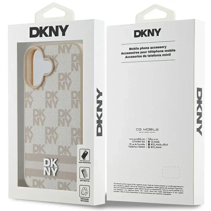 Калъф за iPhone 16 с карирана шарка и щамповани ивици DKNY