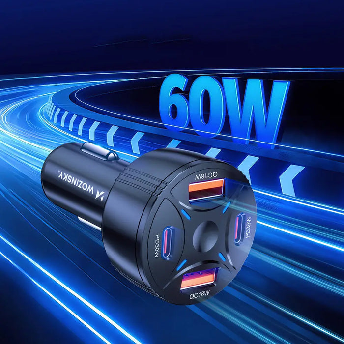 Зарядно за кола Wozinsky WLS-04 60W 2xUSB-C 2xUSB-A - Черно
