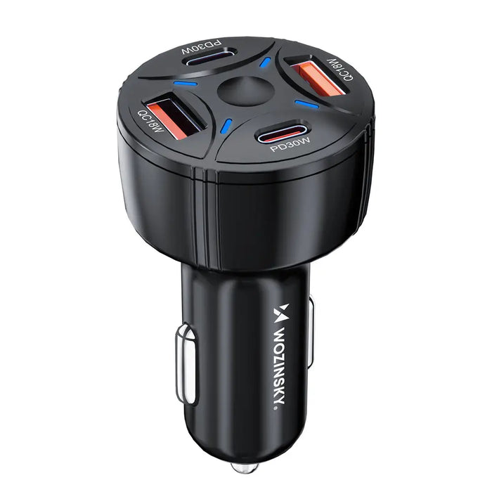 Зарядно за кола Wozinsky WLS-04 60W 2xUSB-C 2xUSB-A - Черно