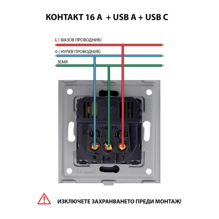 КОНТАКТ С USB-A + C И ДЕТСКА ЗАЩИТА МЕХАНИЗЪМ СИВ LUXON