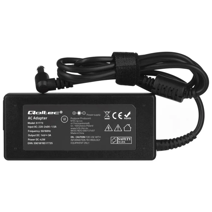 Qoltec 51773 Захранващ адаптер за монитор Samsung 42W | 3A