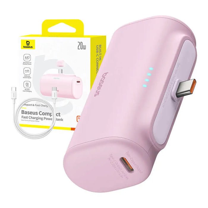 Преносима батерия Baseus Compact USB-C 5000mAh 20W розова