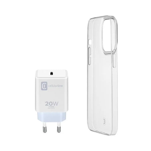 Зарядно устройство Cellularline USB-C 20W + калъф за iPhone
