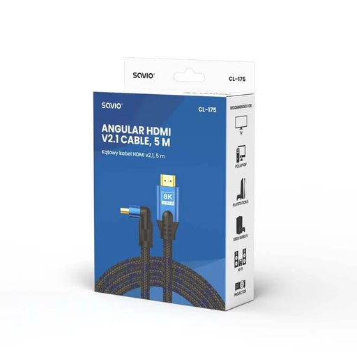 Кабел Savio HDMI (M) v2.1 ъглов 8K HDR Dynamic OFC меден 5