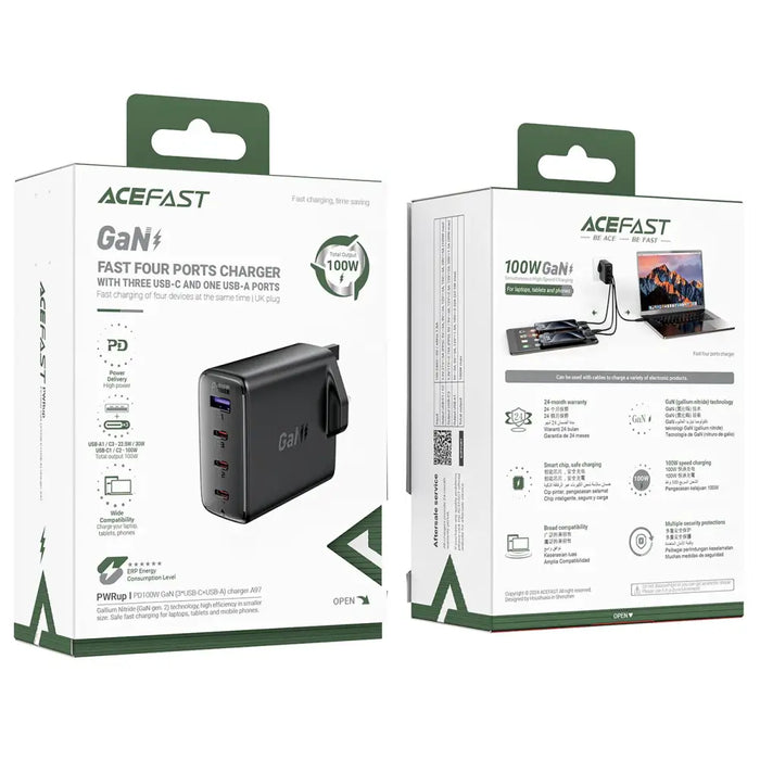 Стенно зарядно устройство Acefast A97 PD100W GaN (3 x USB-C