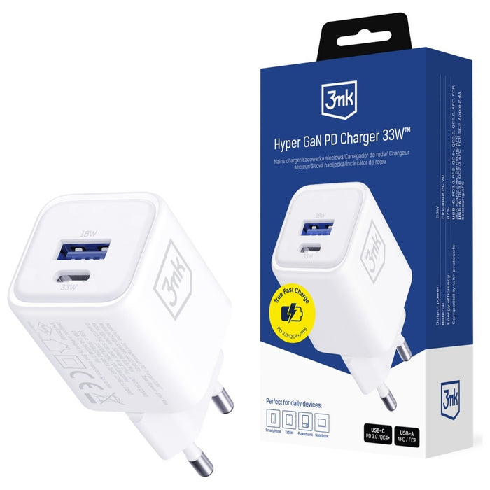 Зарядно 3MK Hyper Charger PD 33W GaN QC4+ PPS AFC FCP SCP, бяло