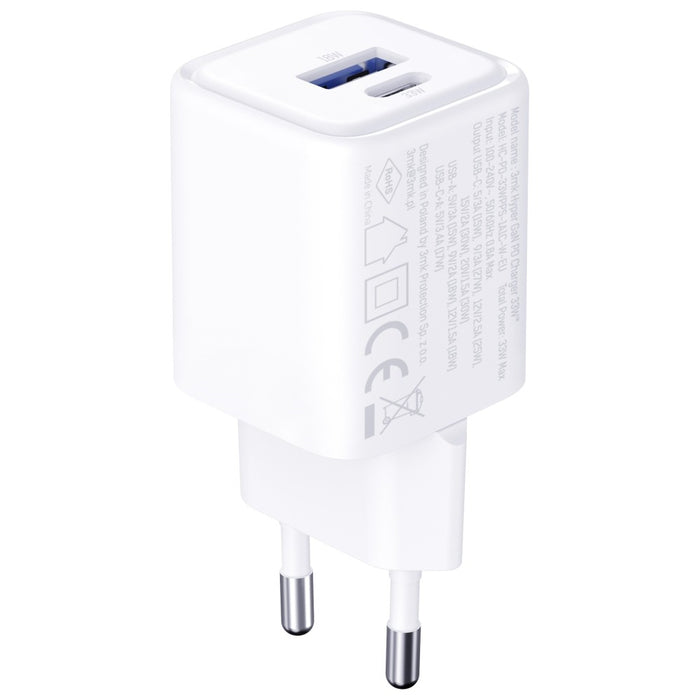 Зарядно 3MK Hyper Charger PD 33W GaN QC4+ PPS AFC FCP SCP, бяло