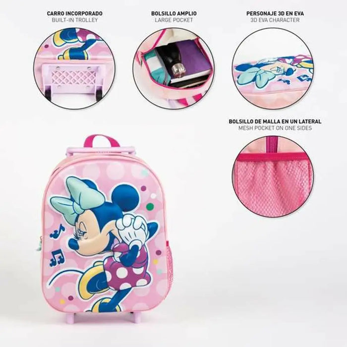 3D училищна чанта с колелца Minnie Mouse Розов 25,0 x 31,0