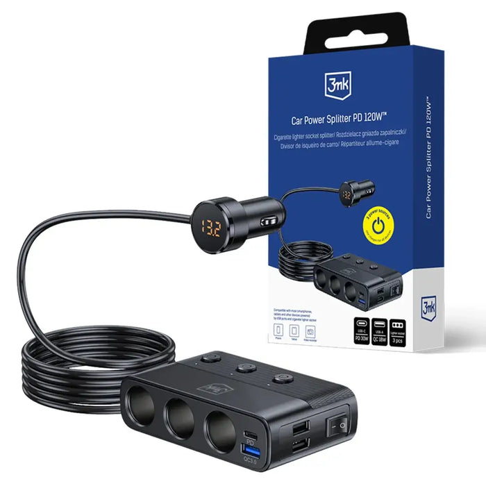 3mk Car Power Splitter PD 120W™ QC PPS UCB-C USB-A зарядно