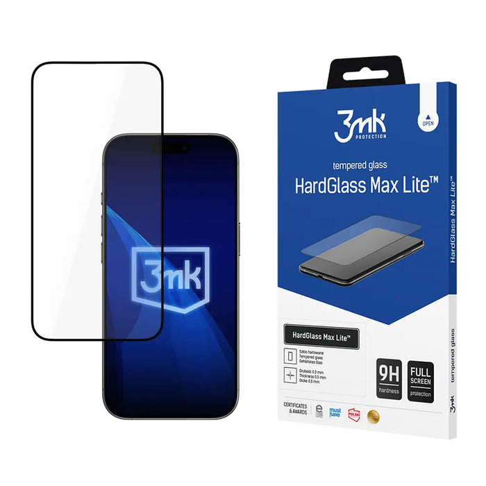 3mk HardGlass Max Lite черно закалено стъкло за iPhone 17