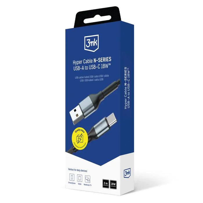3mk Hyper Cable N-SERIES USB-A / USB-C 2m 9V/2A 18W / черен