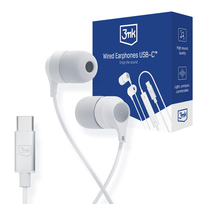 USB-C 3mk кабелни слушалки - бели