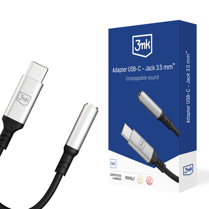3mk USB-C адаптер - 3,5 мм минижак - сребрист