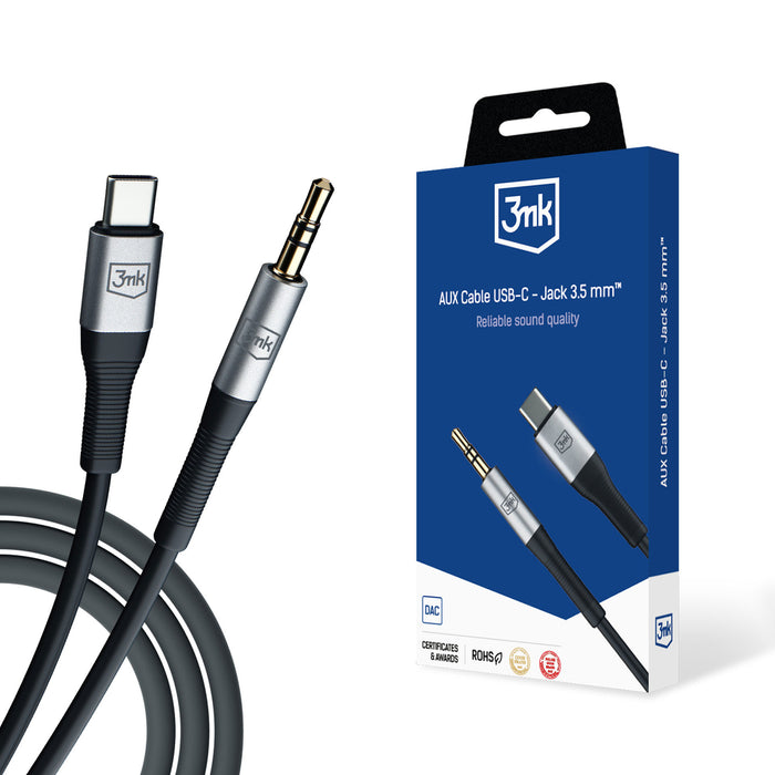 3mk AUX минижак 3.5 мм / USB-C кабел - сребрист