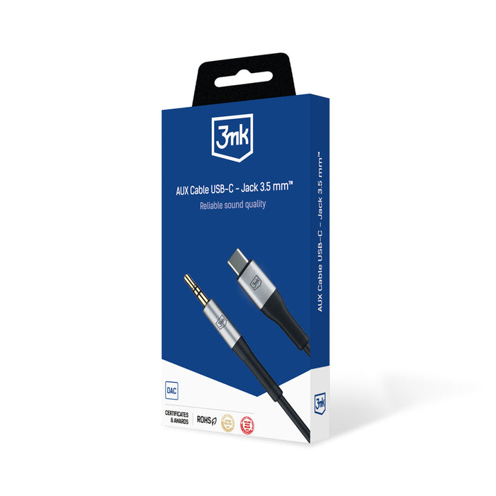 3mk AUX минижак 3.5 мм / USB-C кабел - сребрист