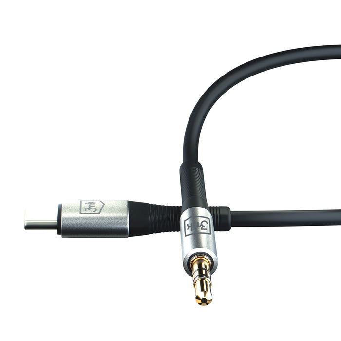 3mk AUX минижак 3.5 мм / USB-C кабел - сребрист