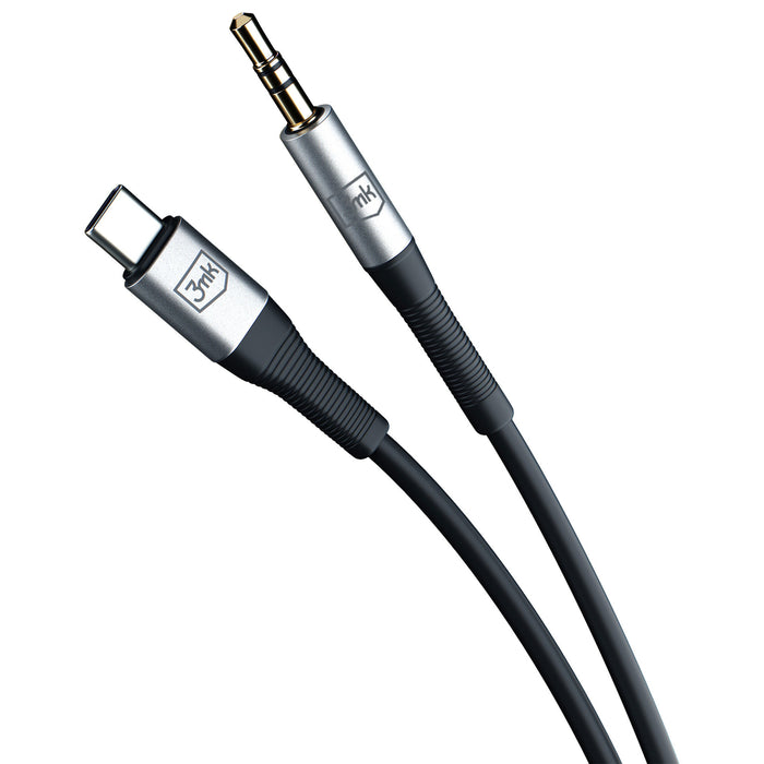 3mk AUX минижак 3.5 мм / USB-C кабел - сребрист