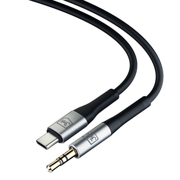 3mk AUX минижак 3.5 мм / USB-C кабел - сребрист