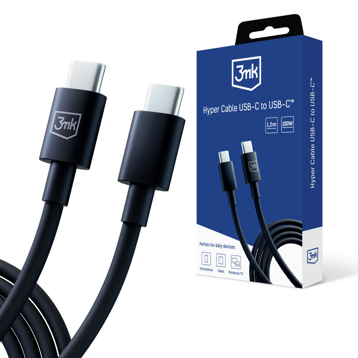 3mk Hyper Cable USB-C / USB-C 100W 1.2m - Черен