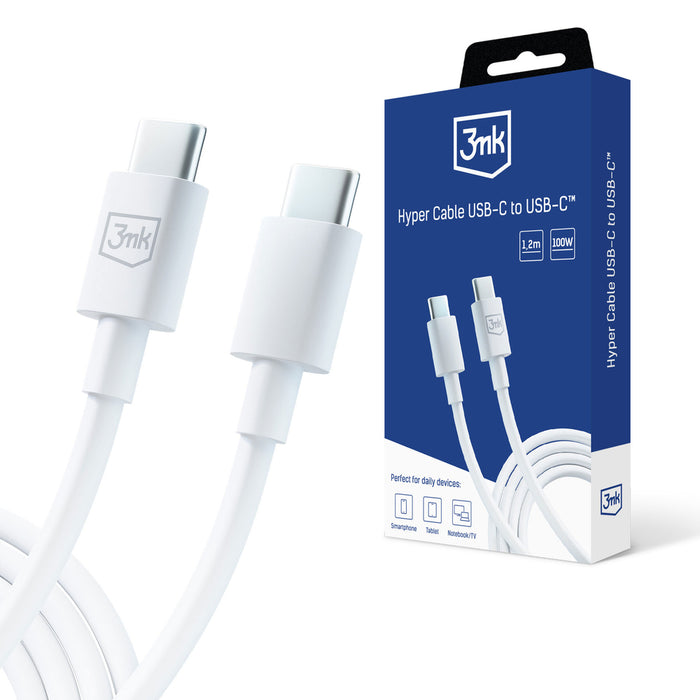 3mk Hyper Cable USB-C / USB-C 100W 1.2m - бял
