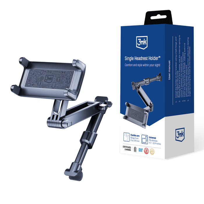 Стойка за телефон 3mk Single Headrest за единична облегалка за кола - черна
