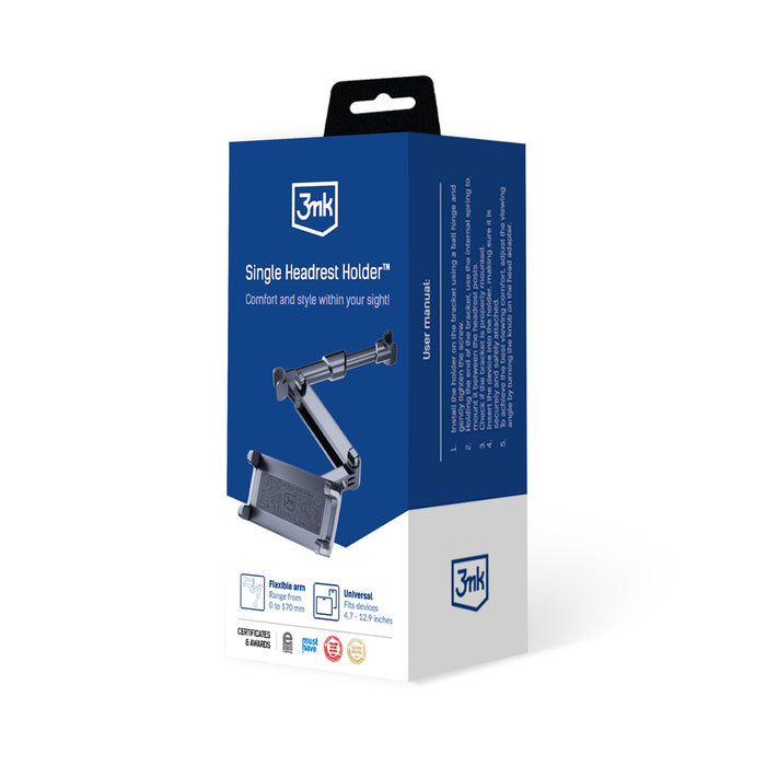 Стойка за телефон 3mk Single Headrest за единична облегалка за кола - черна