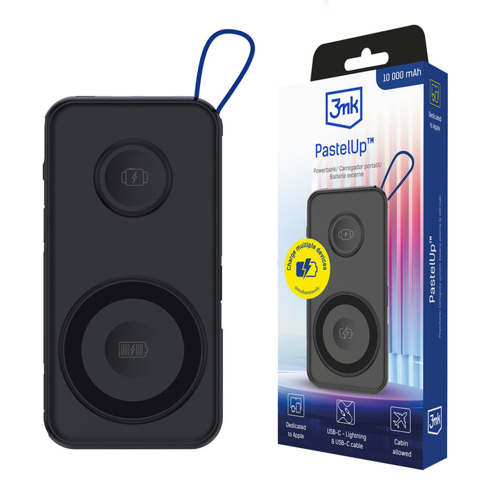 Преносима батерия Powerbank 3mk PastelUp 10,000mAh 22.5W USB 1A1C - черен