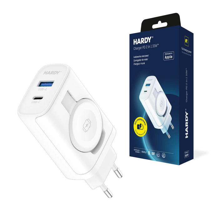 Индуктивно мрежово зарядно устройство 3mk HARDY Charger PD 2in1 33W USB-C USB-A - бяло