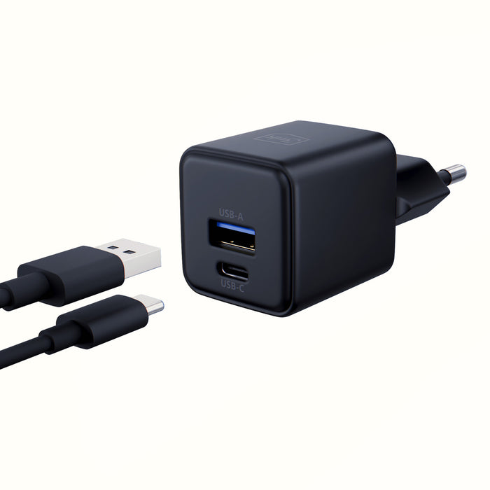 3mk Hyper GaN зарядно устройство 20W QC4+ PD PPS USB-C USB-A стенно зарядно устройство - черно