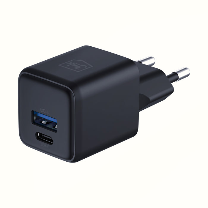 3mk Hyper GaN зарядно устройство 20W QC4+ PD PPS USB-C USB-A стенно зарядно устройство - черно