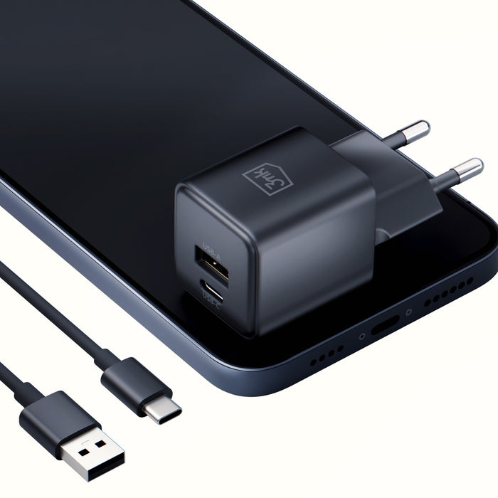 3mk Hyper GaN зарядно устройство 20W QC4+ PD PPS USB-C USB-A стенно зарядно устройство - черно