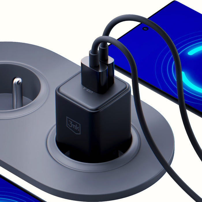 3mk Hyper GaN зарядно устройство 20W QC4+ PD PPS USB-C USB-A стенно зарядно устройство - черно