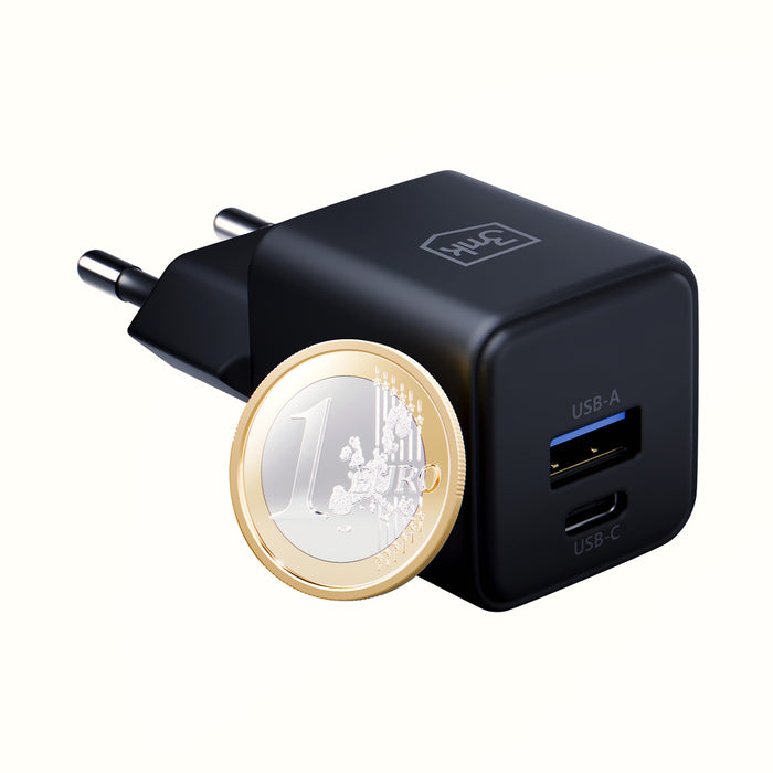 3mk Hyper GaN зарядно устройство 20W QC4+ PD PPS USB-C USB-A стенно зарядно устройство - черно