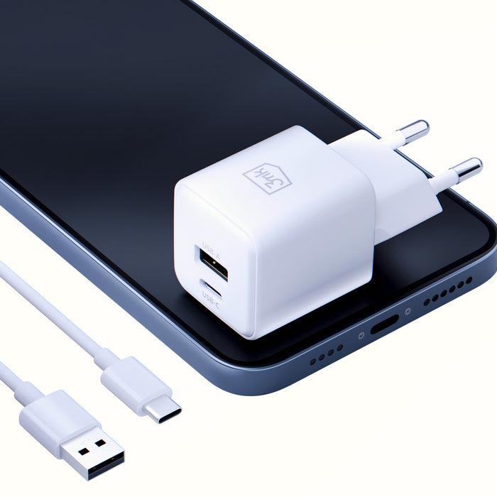 3mk Hyper GaN зарядно устройство 20W QC4+ PD PPS USB-C USB-A стенно зарядно устройство - бяло