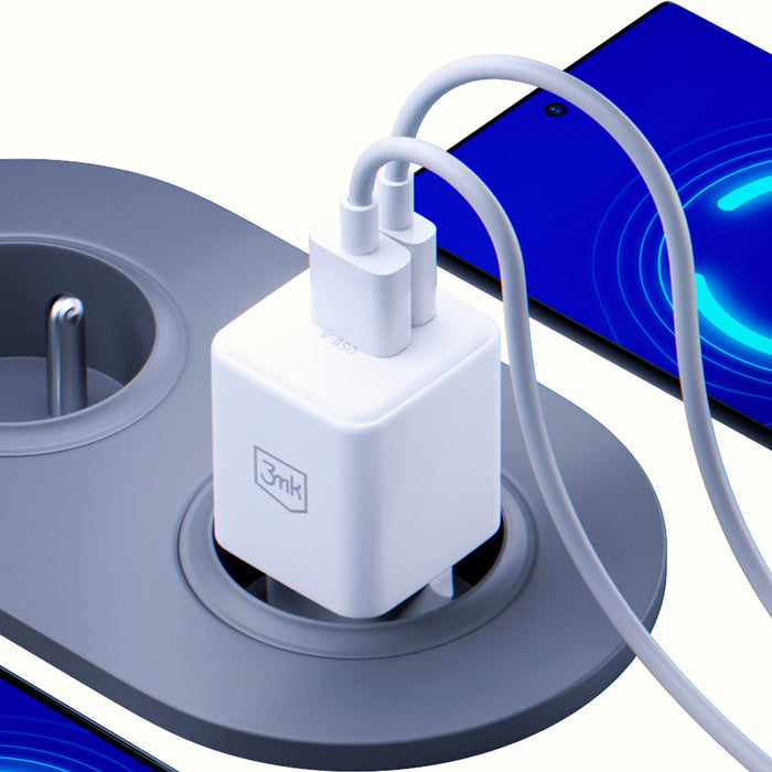 3mk Hyper GaN зарядно устройство 20W QC4+ PD PPS USB-C USB-A стенно зарядно устройство - бяло