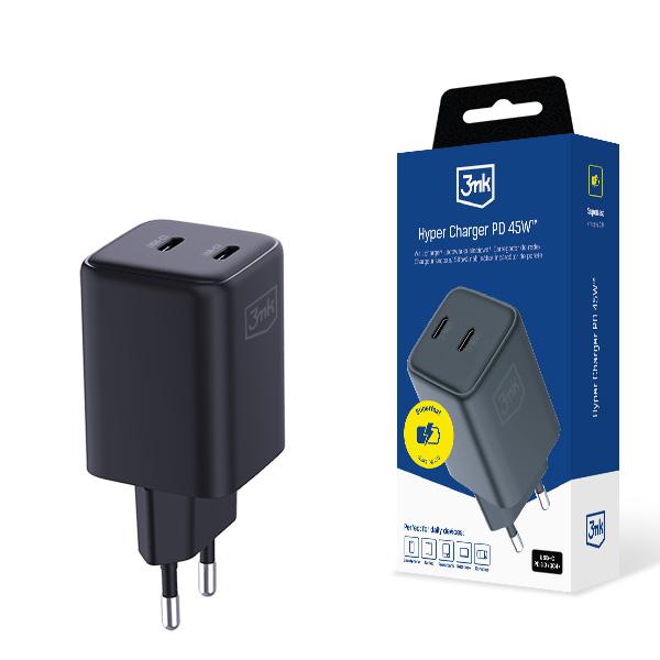 3mk Hyper Charger PD 45W QC4+ PPS 2C Super-Fast Charge 2.0 зарядно за стена - черно