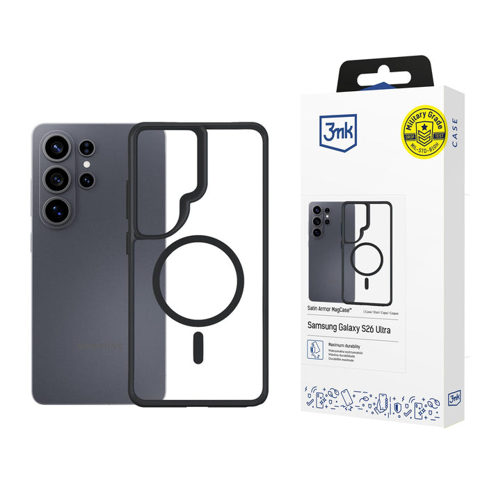 3mk Satin Armor MagCase за Samsung Galaxy S26 Ultra - прозрачен черен