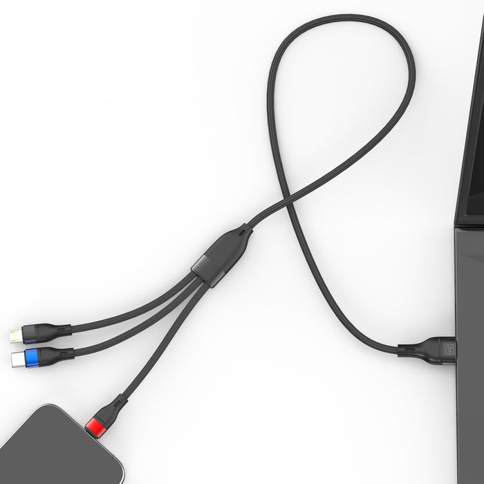3mk Hyper Cable N-SERIES 3 в 1 USB-A / Lightning / Micro 1.2m 9V/2A 18W - черен