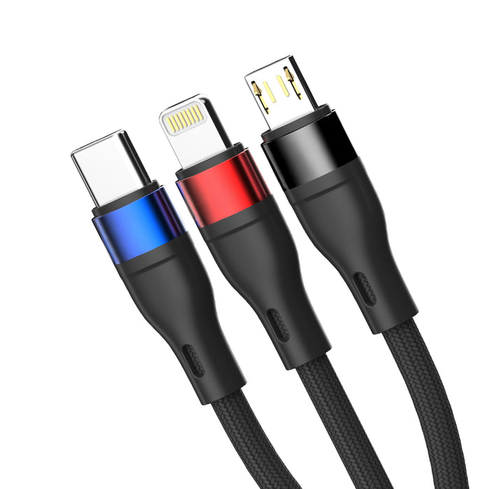 3mk Hyper Cable N-SERIES 3 в 1 USB-A / Lightning / Micro 1.2m 9V/2A 18W - черен