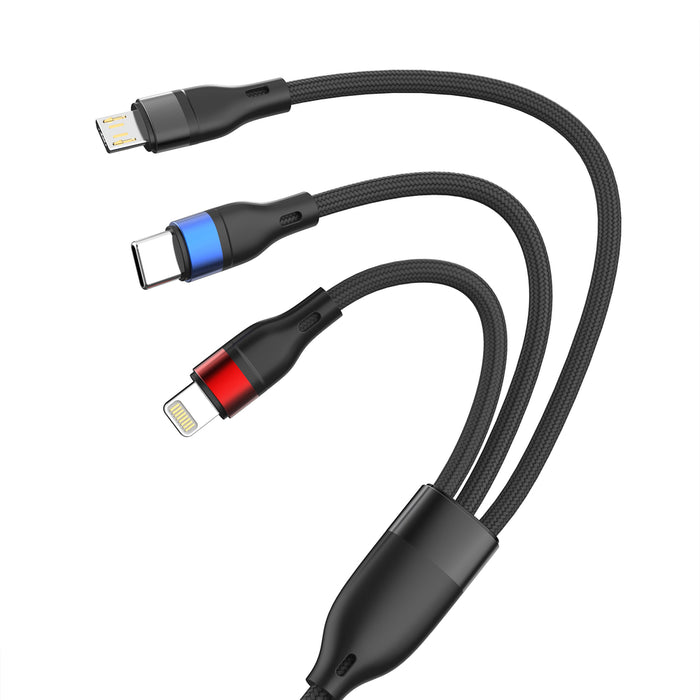 3mk Hyper Cable N-SERIES 3 в 1 USB-A / Lightning / Micro 1.2m 9V/2A 18W - черен