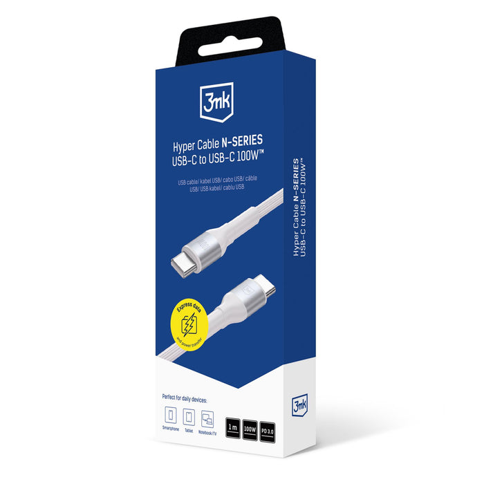 3mk Hyper Cable 3mk Hyper Cable N-SERIES USB-C / USB-C 1m 20V/5A 100W / бял