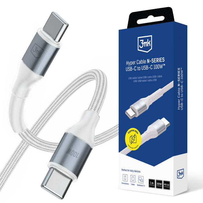 3mk Hyper Cable 3mk Hyper Cable N-SERIES USB-C / USB-C 1m 20V/5A 100W / бял