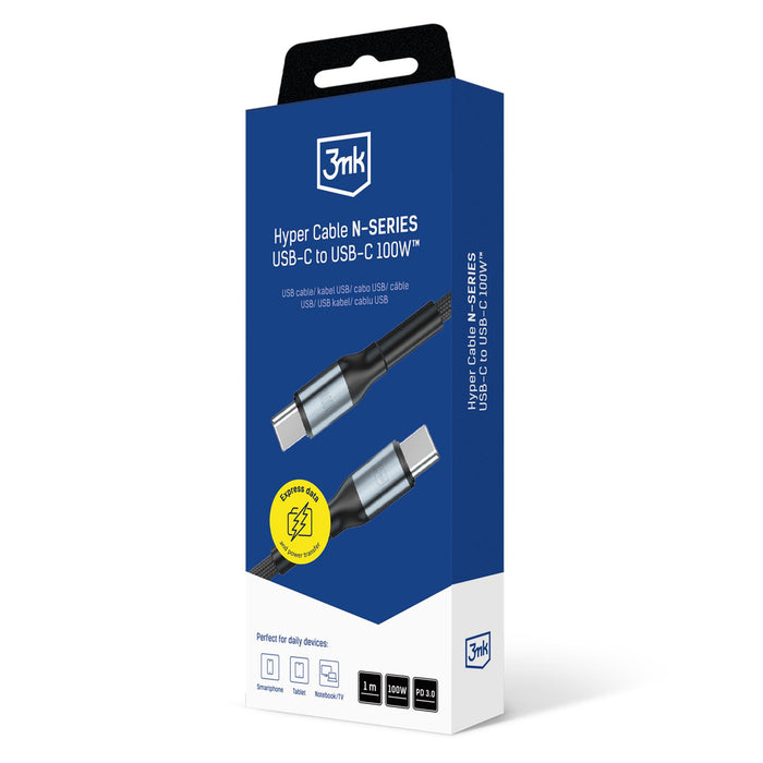 3mk Hyper Cable 3mk Hyper Cable N-SERIES USB-C / USB-C 1m 20V/5A 100W / черен
