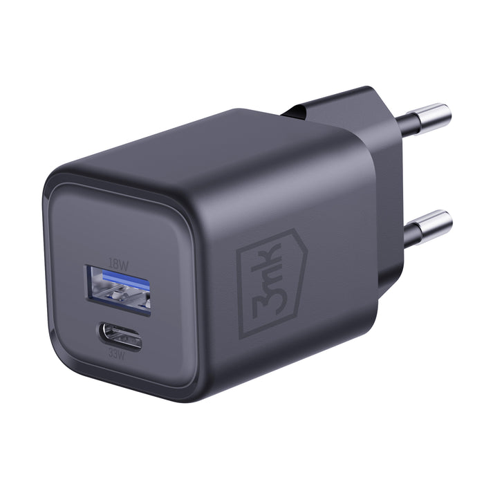 3mk Hyper Charger PD 33W GaN QC4+ PPS AFC FCP SCP 1A1C Зарядно за стена - Черно